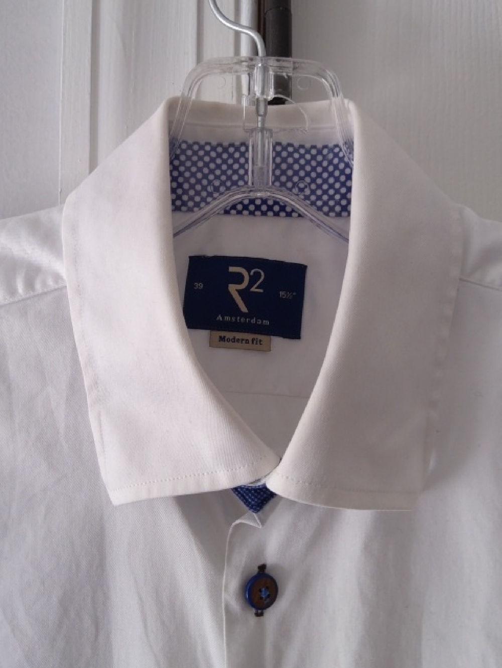 R2 AMSTERDAM White Dress Shirt with Blue Accents
